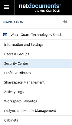 Screenshot that shows the navigation menu.